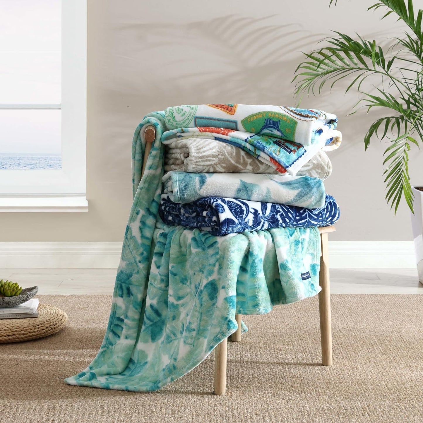 Tommy Bahama - Plush Fleece Throw Blanket | Tropical Bedding Set for Bed or Couch (Costa Blanca Beige, 50" x 70")