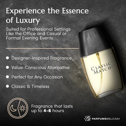 PB ParfumsBelcam Classic Match Eau de Toilette Spray for Men - Warm Oriental Scent with Bergamot & Musk | 2.5 Fl Oz