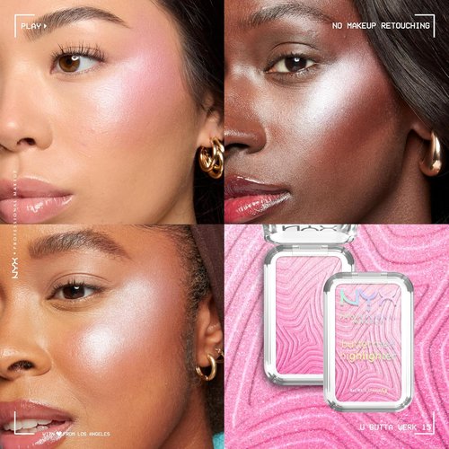 NYX PROFESSIONAL MAKEUP Buttermelt Highlighter - Long-Lasting Powder Highlighter for High Impact Glow | 15 U Butta Werk (Frosty Pink)