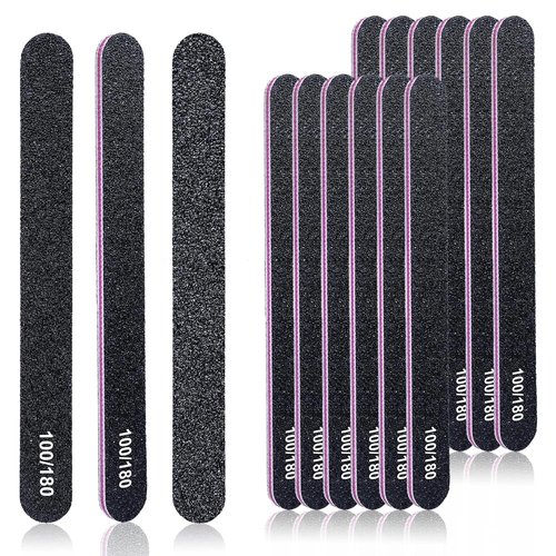 Makartt Nail File Set - 20 Pcs Professional 100/180 Grit Emery Boards | Black Washable Manicure Tools
