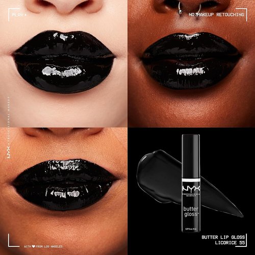 NYX PROFESSIONAL MAKEUP Butter Gloss - Non-Sticky Lip Gloss in Licorice (Black) for Smooth Shine