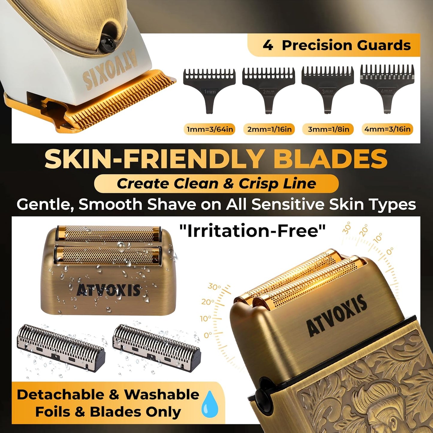Skiennix T-Blade Hair & Beard Trimmer - All-Metal Body, 4 Guards, Cordless, Fast Charging, Travel Pouch