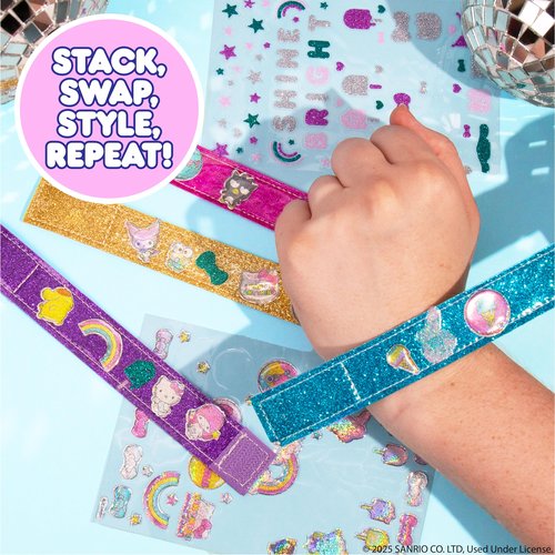Hello Kitty® and Friends Sparkle Bracelets, Customize 4 Reversible Glitter Bracelets for Kids with Puffy Stickers, Kawaii Jewelry Craft, Cute Girls' Jewelry Kit, DIY Accessories Gift Ages 3+