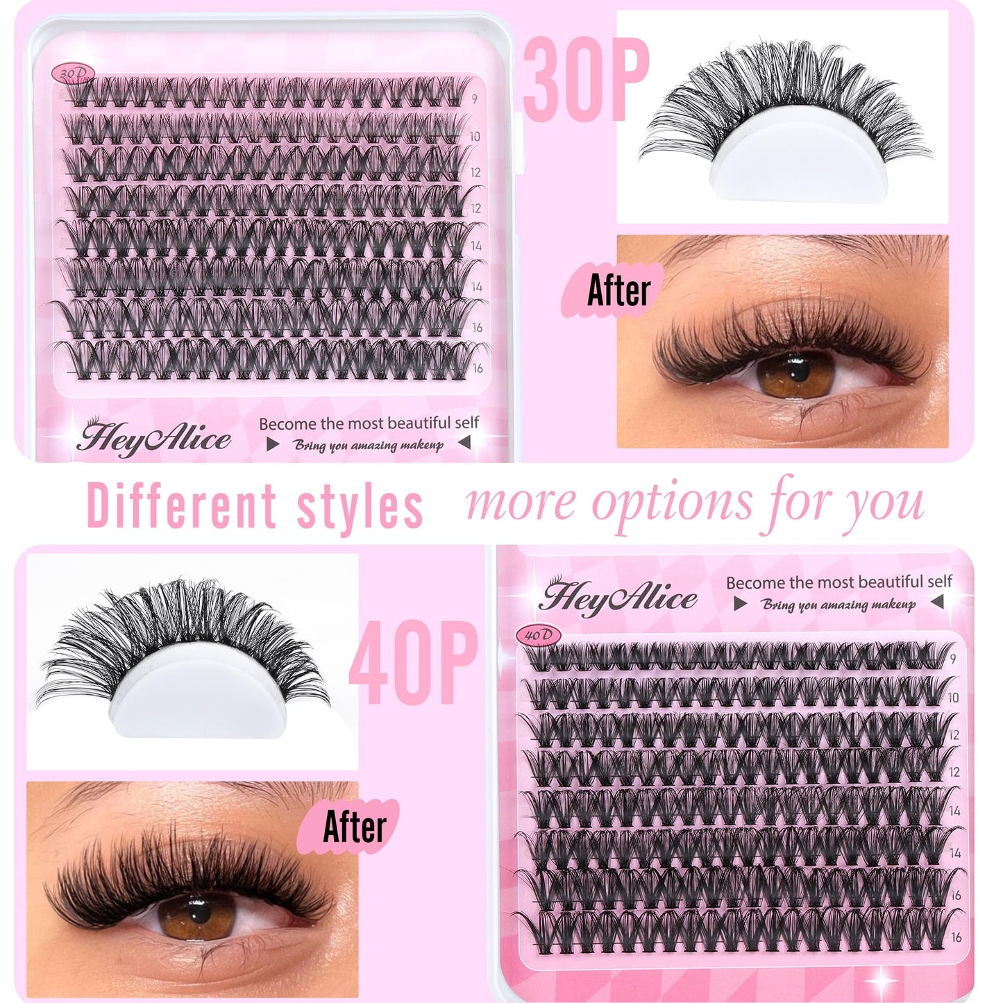 Wispy Lash Clusters 30D+40D Individual Lashes 320 Pcs Cluster Eyelash Extensions D Curl Cluster Lashes 9-16mm Eyelash Clusters by HeyAlice