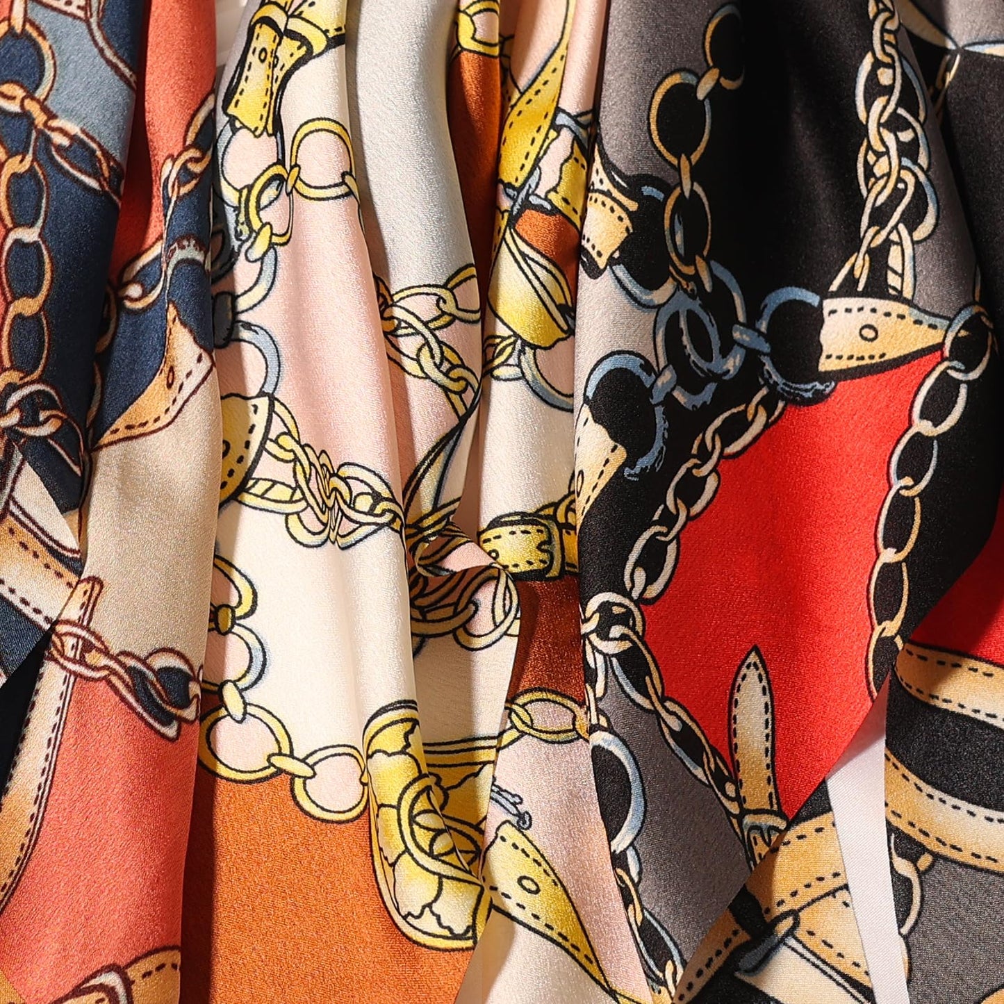 LFOUVRE 4pcs Chain Satin Hair Accessories - Ribbon Scrunchies with Long Tails, Knotted Hair Bands and Elastic Ties for Girls