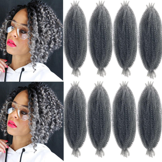 8Packs Pre-Separated Springy Afro Twist Hair 18Inch Kinky Braiding Hair Soft Marley Twist Braiding Hair Ombre Grey Crochet Hair for Black Women (8Packs,TGrey#)