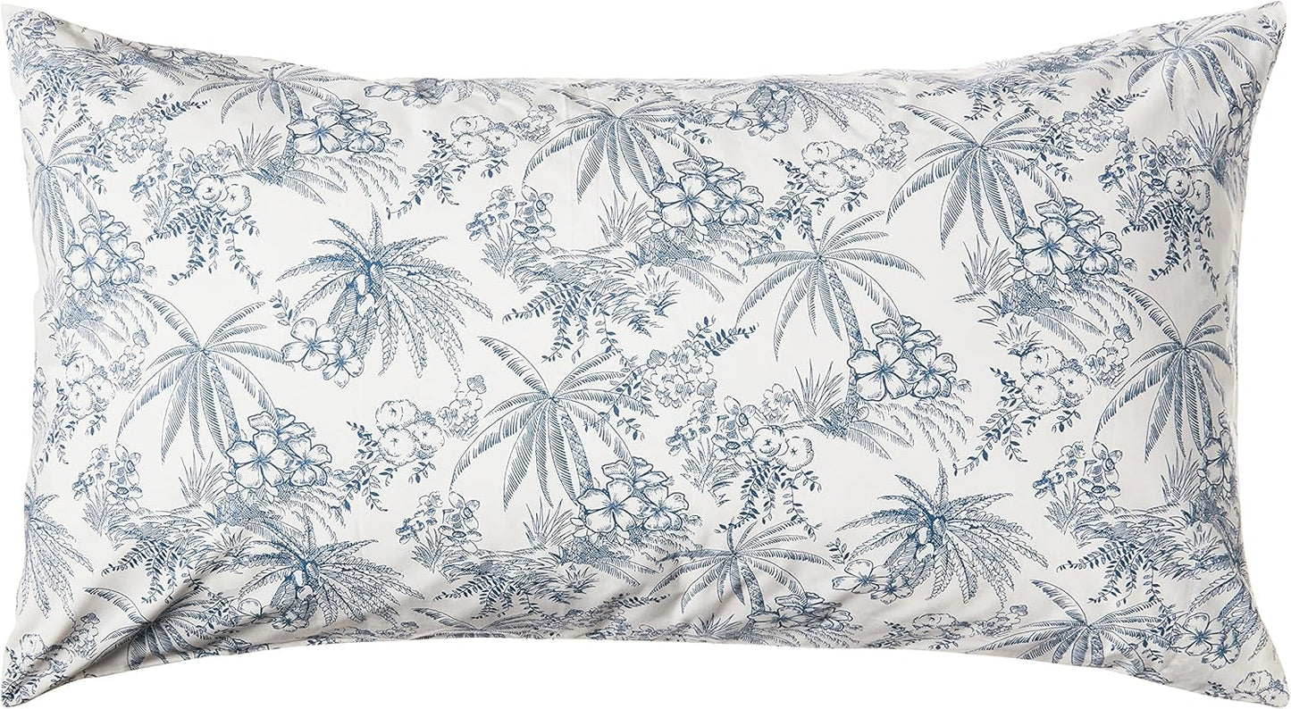 Tommy Bahama King Size Sheet Set - Crisp Cooling Cotton Percale with Matching Pillowcases & Fitted Sheet | Pen and Ink Palm Blue