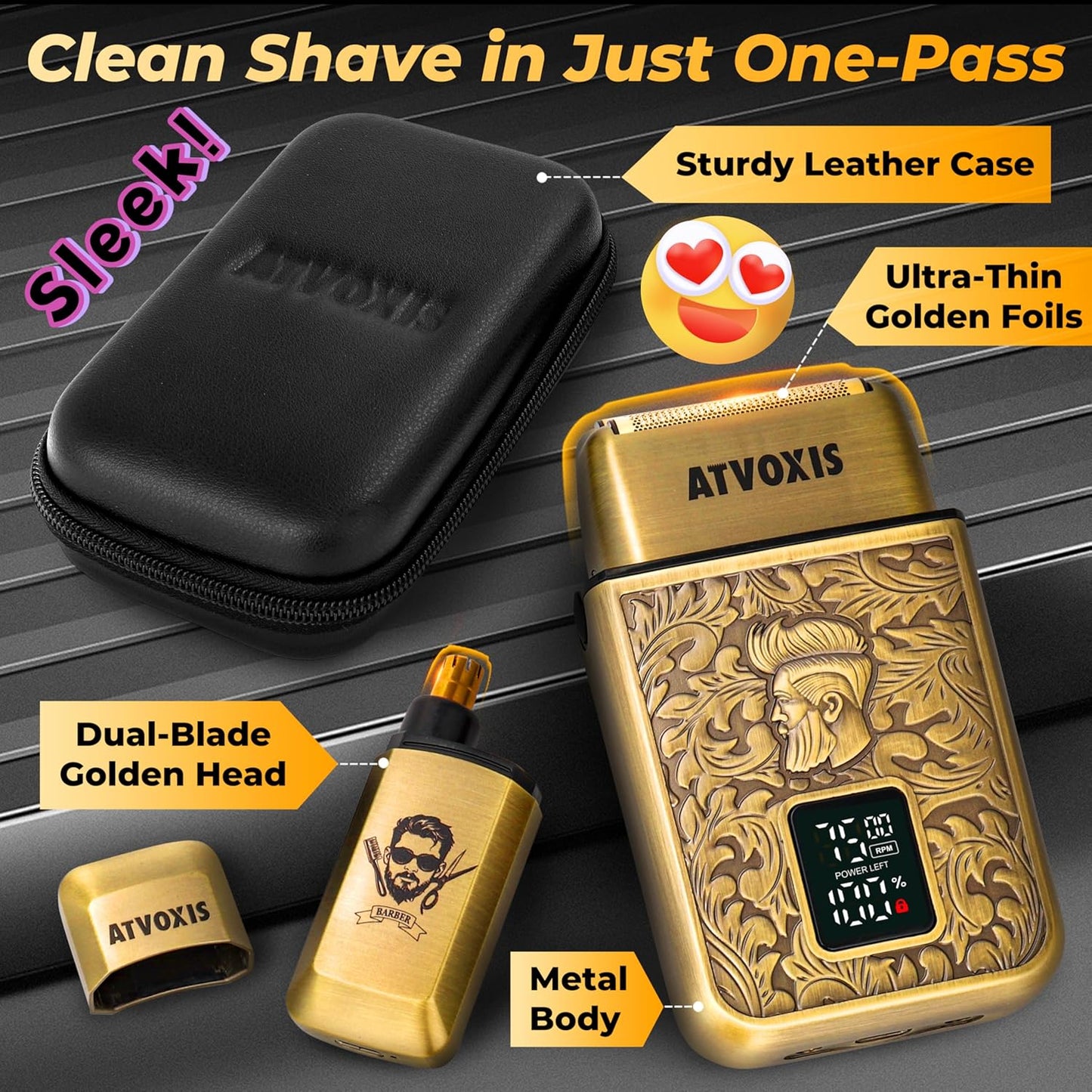 Skiennix All-Metal Foil Shaver - 3-Speed Electric Nose & Ear Hair Trimmer | Cordless, Fast Charging, Bronze