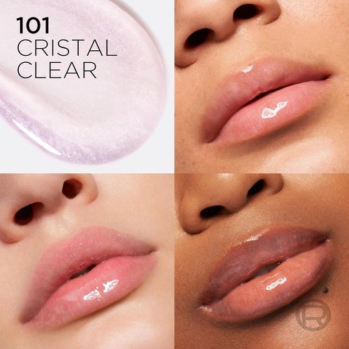 L'Oreal Paris Plump Ambition Lip Oil - 24 HR Gloss with Hyaluronic Acid, Crystal Clear 101, 0.16 Fl Oz