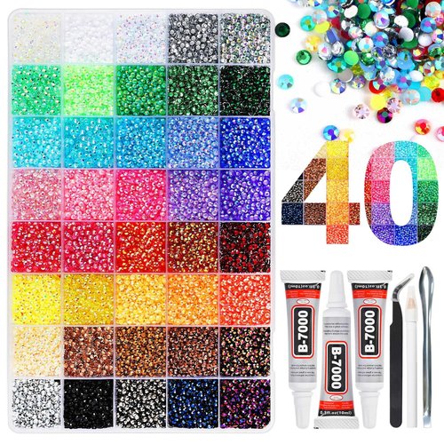 ELEEGEM Bedazzling Kit with Resin Rhinestones, 32,000 pcs 40 Colors 3 mm Flatback Jelly Gems Bedazzler Set & B7000 Glue, DIY Nails, Shoes, Mugs, Books, Crafts & Diamond Art