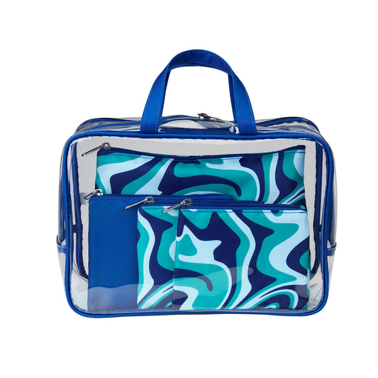 Conair 5 Piece Toiletry and Cosmetic Bag Set Under $30, Includes 1 Large Weekender Bag and 4 Organizer Bags in Blue Swirl Prints