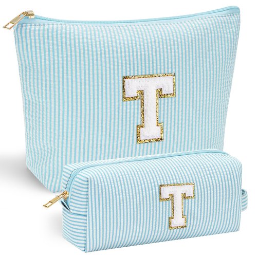 YOOLIFE Initial Makeup Bag for Women Girls - Skin Care for Teens 10-12 | Make Up Bag | Gifts for Women | Graduation Gifts | Mothers Day Gift | Tween Girls Trendy Stuff Spring Break Essentials T