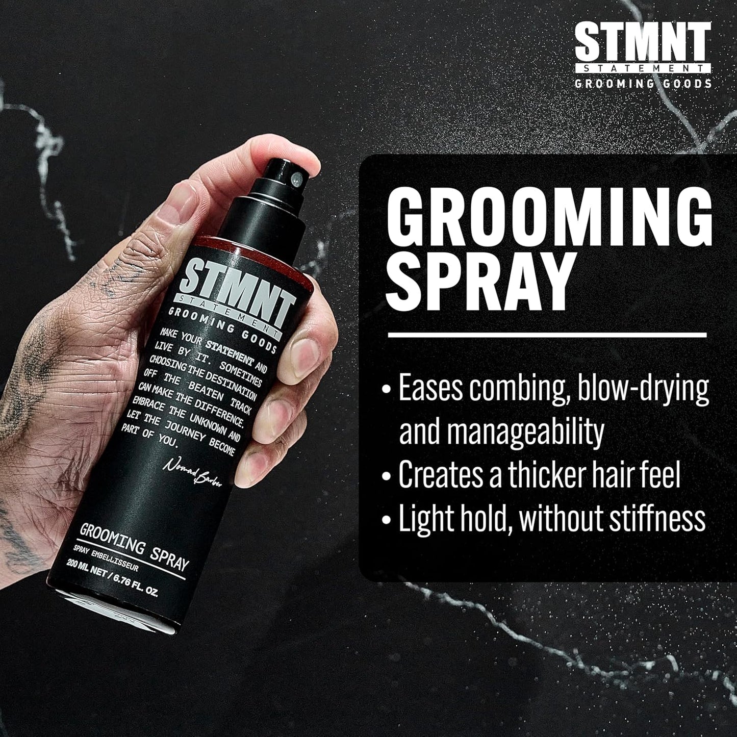 STMNT Grooming Goods Grooming Spray - 6.7 oz | Natural Finish for Thicker Hair | Non-Sticky Formula