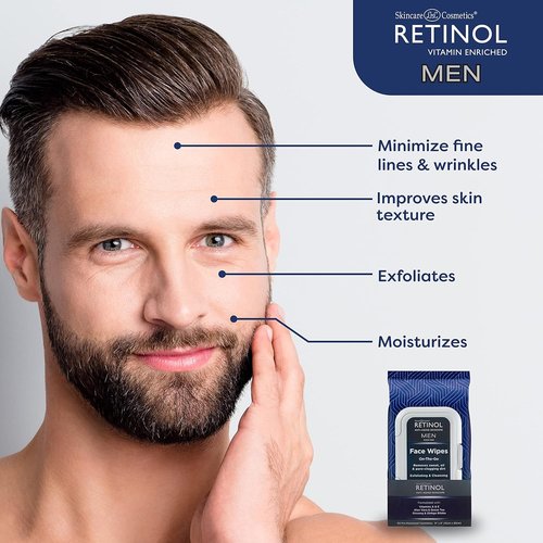 LIVAURA Retinol Facial Wipes - Anti-Aging Cleansing Towelettes for Men | 60 Count, Oil & Dirt Removal