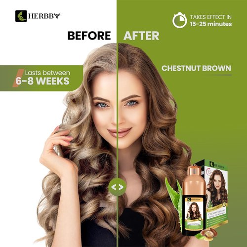 HERBBY Gray Hair Coverage Shampoo & Conditioner - Transform Color with 9 Herbal Extracts | 500 ml Chestnut Brown