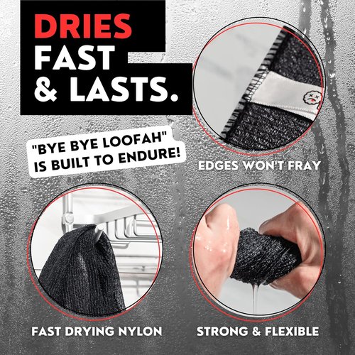 Extra Rough Exfoliating Washcloth | Extreme Body & Back Scrubber - Hygienic 2-Pack in Black & Grey