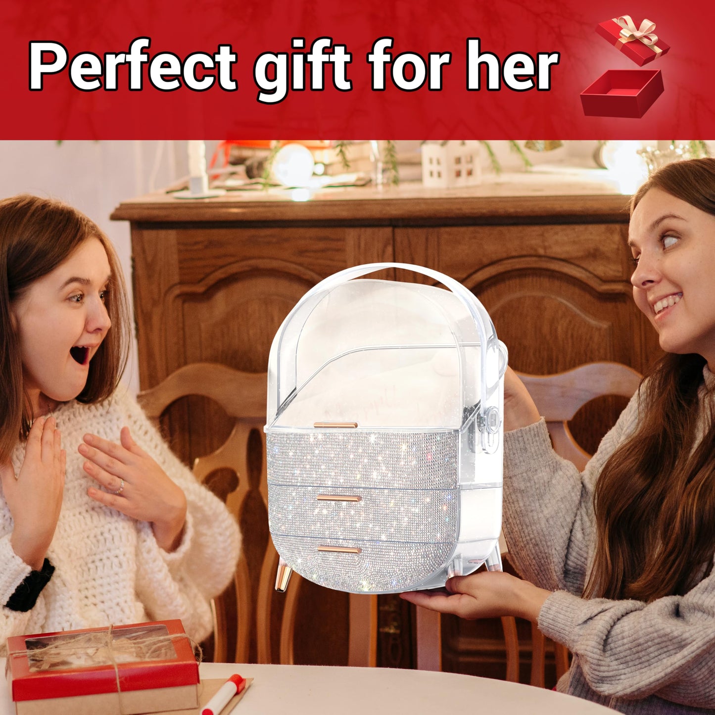 MASSY Egg Shape(Oval) Makeup Storage Box, Countertop Portable Vanity Cosmetics Organizer Preppy Style