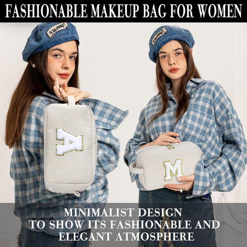 YOOLIFE Travel Makeup Bag - Personalized White Make Up Bag Travel Cosmetic Bags for Women Teens Girls | Birthday Gifts for Women Her | Teen Girls Birthday Gifts Trendy Stuff, Wedding Gift White M