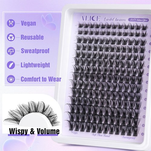 ALICE Lash Clusters - Wispy Eyelash Extensions for Natural Volume | 10-18mm, 168pcs, Soft Thin Band