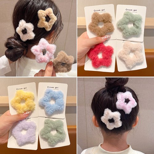Handmade Korean Plush Star Hair Clip Soft Fluffy Duckbill Clip for Women