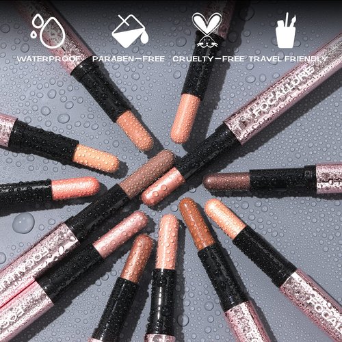FOCALLURE No Crease Eyeshadow Stick, Creamy Eye Shadow Stick, Matte & Shimmer Eyeshadow Pencil, Smudge-proof, Built-in Smudger, SUN-KISSED