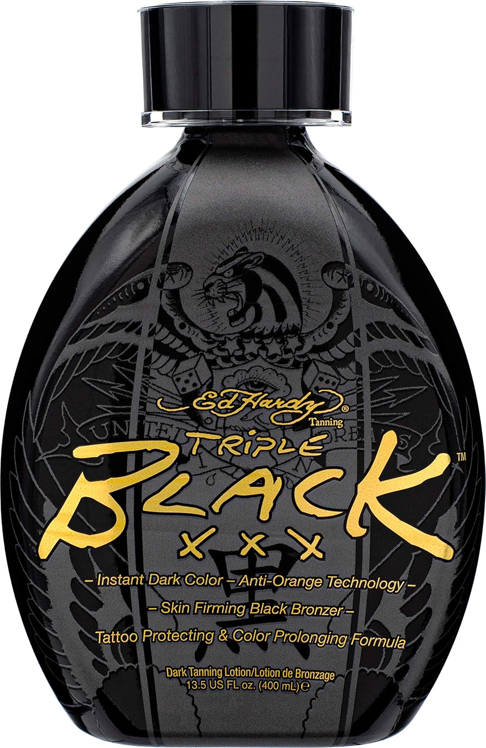Ed Hardy Instant Dark Color Tanning Lotion - BLACK XXX Formula, 13.5 oz for Deep Tan