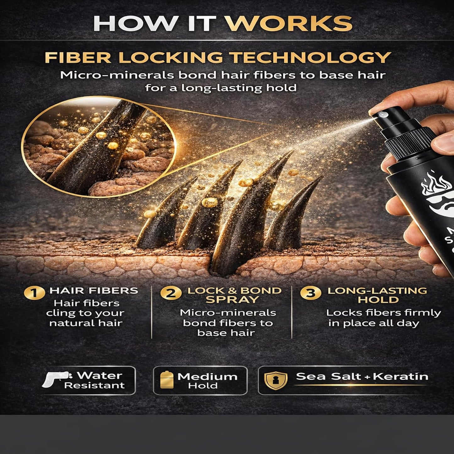 THE MAN KIT Hair Fiber Locking Spray - Sea Salt & Keratin Infused for Long-Lasting Hold