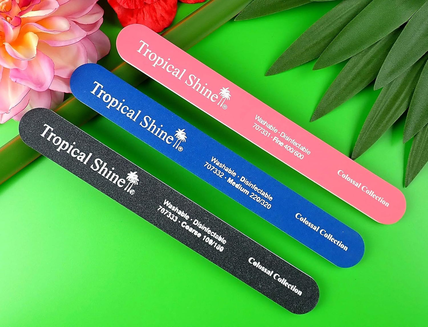 Tropical Shine Nail Files - 8.5 Inches for Natural & Acrylic Nails | Set of 3 Durable Files