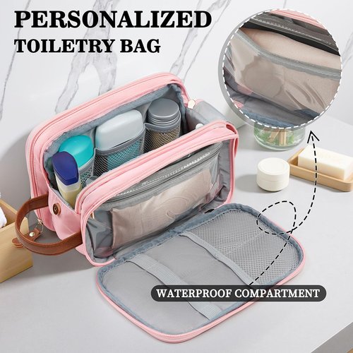 YOOLIFE Travel Toiletry Bag - Toiletry Bag for Women | Initial Makeup Bags Personalized Birthday Gifts for Women Teen Girls Gifts | Travel Essentials Large Capacity Letter A Pink