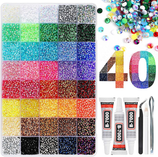 Bedazzling Kit with Resin Rhinestones, 32,000 pcs 40 Colors 3 mm Flatback Jelly Gems Bedazzler Set & B7000 Glue, DIY Nails, Shoes, Mugs, Books, Crafts & Diamond Art
