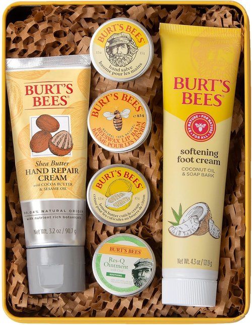 Burt's Bees Classics Gift Set - 6 Essential Products in Giftable Tin | Cuticle Cream, Hand Salve, Lip Balm & More