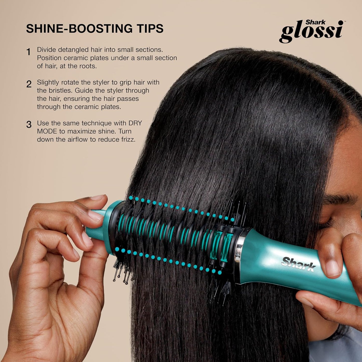 Shark Glossi 2-in-1 Hot Tool - Ultra-Fast Air Glosser for Glossy Blowouts | Jewel Teal, Heat-Controlled Ceramic