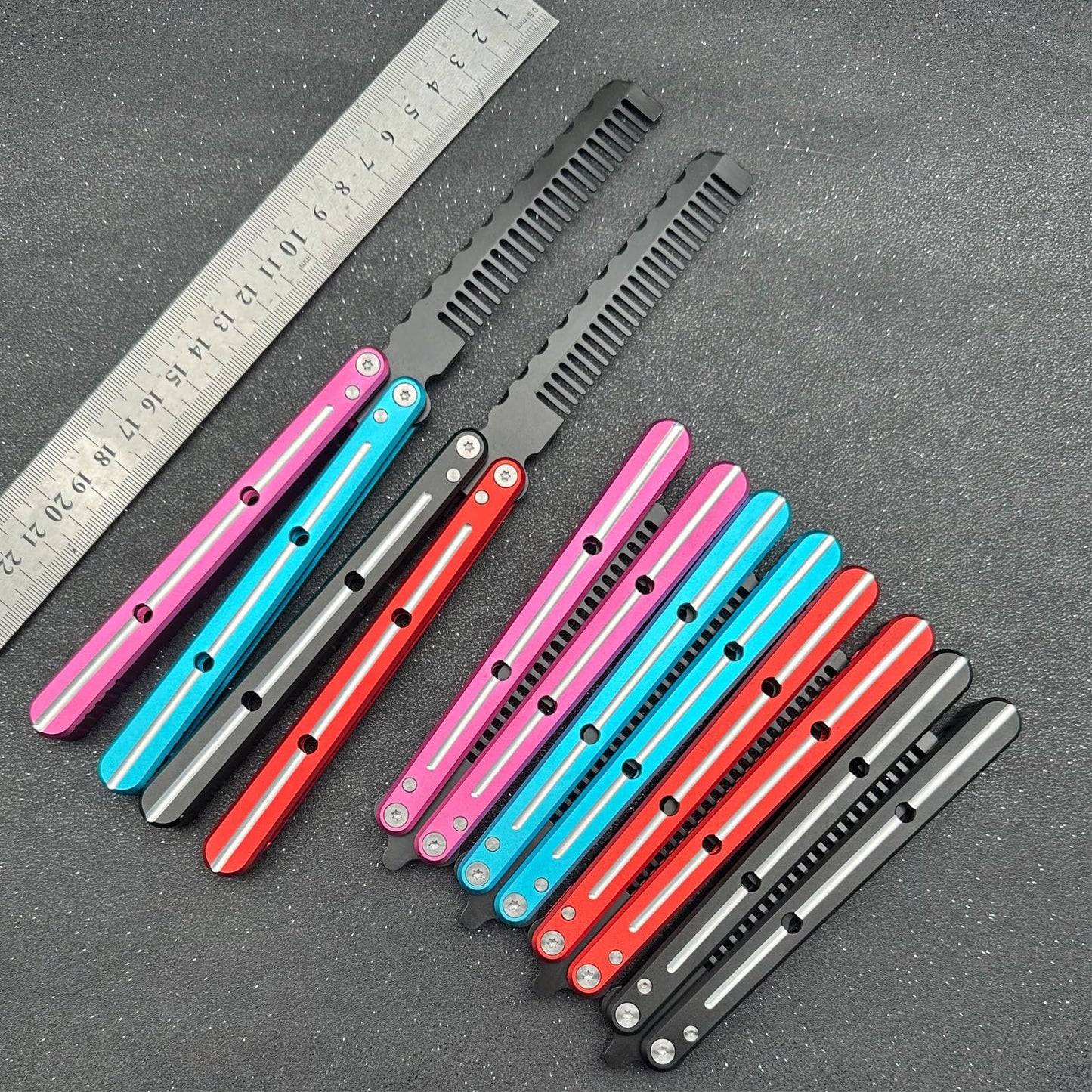 Colorful Butterfly Comb with Channel Aluminum Handles, Bearing Bushing Systerm, Zen Pins Designed, Gift for Boys,Men (Black+Red)