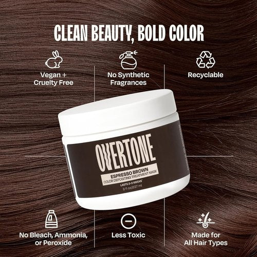 Overtone Espresso Brown Semi-Permanent Hair Color Conditioner - Nourishing & Damage-Free | 8 oz, Vegan & Cruelty-Free