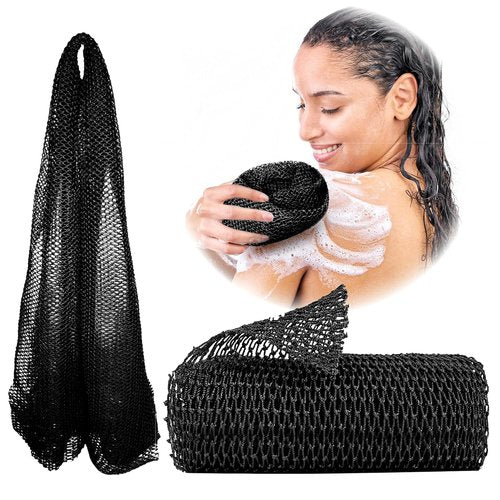 Adeton African Net Sponge - Authentic Exfoliating Bath Wash Cloth | Long Body Scrubber for Dead Skin (Black)