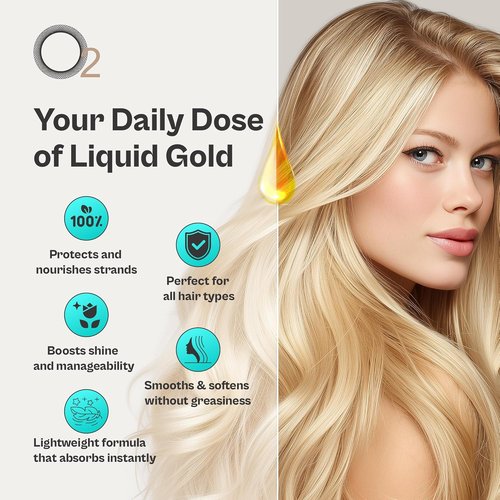 O2 Liquid Gold Argan Oil Treatment - Lightweight Formula Repairs Split Ends, Eliminates Frizz & Adds Shine
