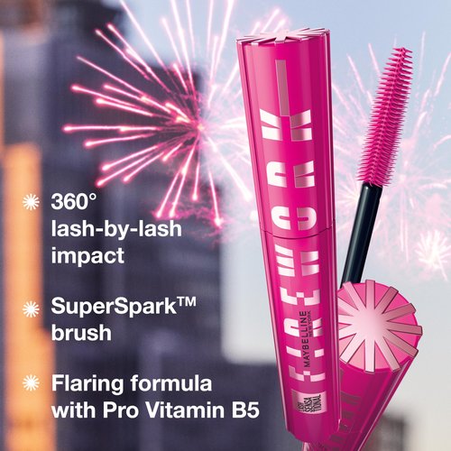 Maybelline Lash Sensational Firework Waterproof Mascara, Lengthening & Volumizing Mascara for up to 24HR wear, Very Black, 1 Count