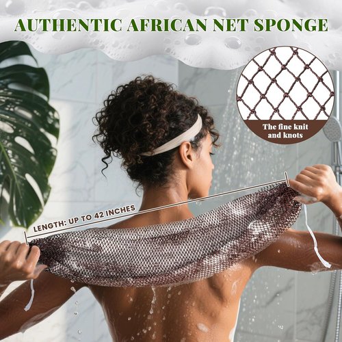 African Net Sponge | Authentic Exfoliating Scrubber Bath Sponge Set - 3 Pieces for All Skin Types (Linen, Brown, Black)
