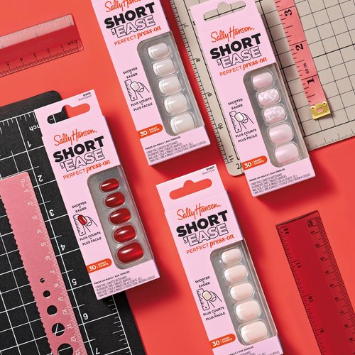 Sally Hansen Salon Effects Perfect Press-On Short'Ease Nails | Square Shape | Easy to Apply, Non-Damaging, Natural Look Vitamin E & B5 | 30 Nails, Nail Glue, Adhesive Tabs, File| Petite French