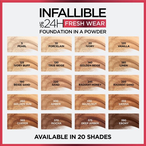 L'Oreal Paris Makeup Infallible Fresh Wear Foundation in a Powder, Up to 24H Wear, Waterproof, Ivory Buff, 0.31 oz. (Packaging May Vary)