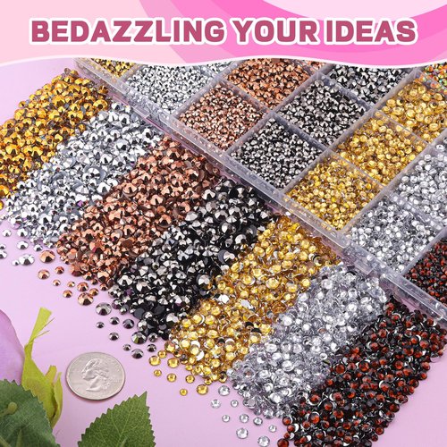 20000Pcs Metallic Rhinestones for Bedazzling with B7000 Jewelry Glue, Resin Rhinestones for Crafting Crafts DIY, Bedazzler Kit Gems for Clothing Shoes Tumblers Fabric Nail Art Assorted Size 3/4/5/6mm