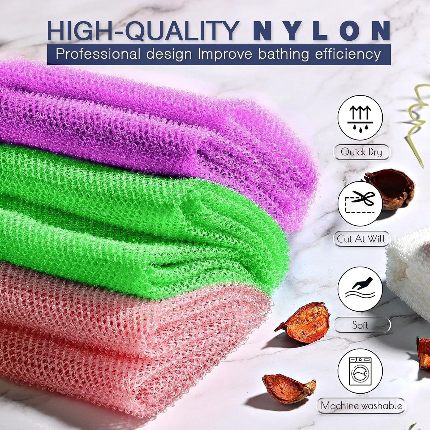 UJFQBH African Bath Sponge Set - Exfoliating Net Body Scrubber for Smooth Skin | 3 Pieces in Purple, Pink, Green
