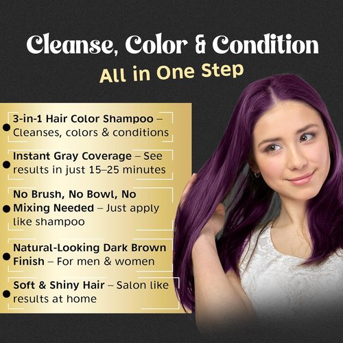 Herbishh Magic Hair Dye Shampoo - Color Gray Hair in Minutes - Long-Lasting Ammonia-Free Treatment (Purple) - 500ml