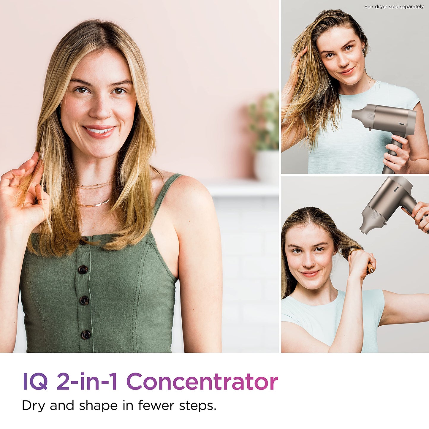 Shark XSKHD121CA IQ 2-in-1 Concentrator, Auto Preset Attachment Nozzle for HyperAIR Blow Dryers, Styling Tool, for Straight, Wavy, and Curly Hair, Frizz-Free, Sleek and Smooth Blowout, Stone