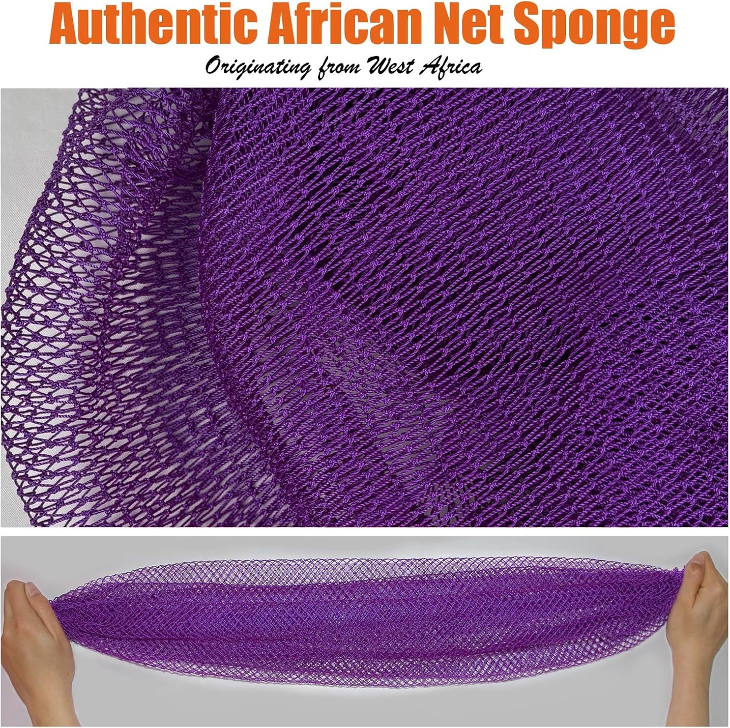 Unifab Authentic African Net Sponge - Exfoliating Bath & Shower Scrubber | 2-Piece Set in Purple & Yellow