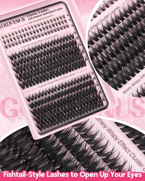 Goddvenus Wispy Eye Lash Clusters Kit Natural Cluster Eyelash Extensions Kit False Eyelash Clusters Fluffy DIY Individual Lash Extensions Kit C Curl