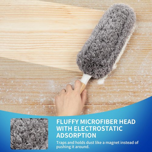 MR.SIGA Lint-Free Microfiber Duster - Washable & Reusable with Bamboo Handle | Ideal for Household Cleaning