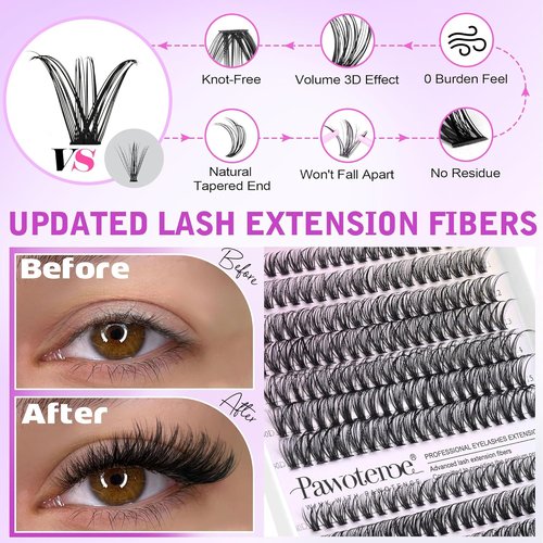 Pawotence Lash Extension Kit - 280pcs DIY Eyelash Clusters | 9-16mm 30D & 40D Lashes with Bond & Tweezers