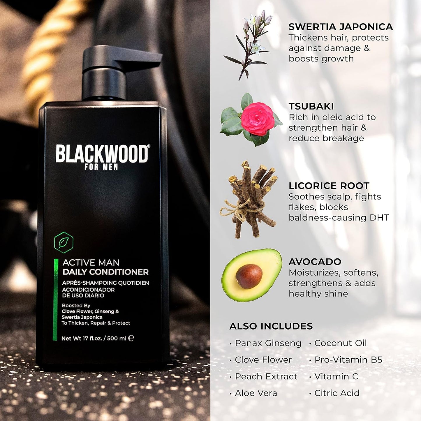 BLACKWOOD FOR MEN Active Man Daily Hair Conditioner - Thickening & Nourishing Treatment, 17 oz