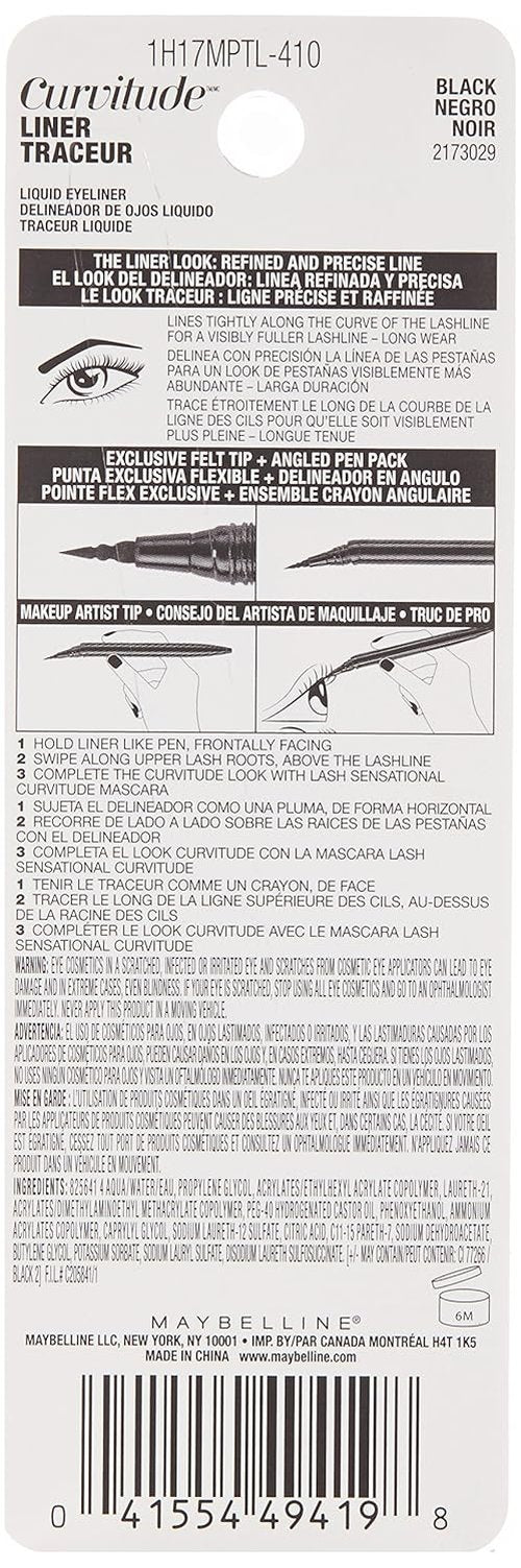 Maybelline Curvitude Liner - Black Eyeliner for Precise Application | 0.027 oz